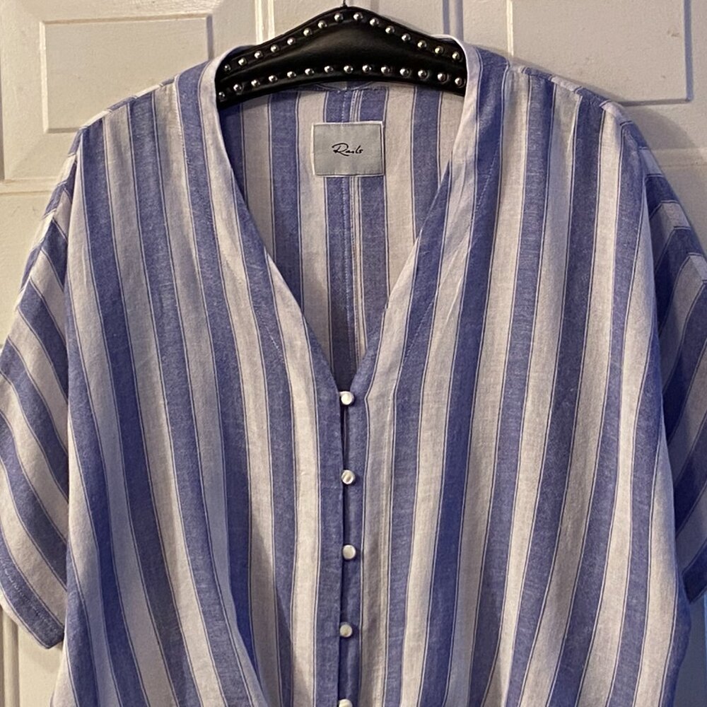 Rails Thea Sz L Blouse Button Up Tie Front Blue/W… - image 2